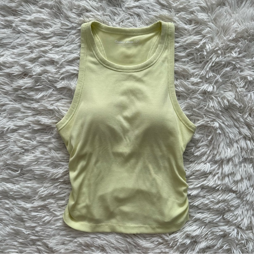 Outdoor Voices Rib Knit Racerback Tank XS Yellow Removable Pads Ruched